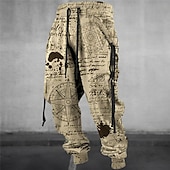 cheap Sweatpants-Graffiti Compass Vintage Men&#039;s 3D Print Sweatpants Joggers Pants Trousers Outdoor Street Casual Daily Polyester Blue Green Khaki S M L Mid Waist Elasticity Pants