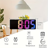 رخيصةأون أجهزة الراديو والساعات-أحدث ساعة رقمية LED منبه لغرفة النوم، ساعة سطح مكتب إلكترونية مع عرض درجة الحرارة، سطوع قابل للتعديل، 12/24 ساعة على مدار الساعة لغرفة النوم