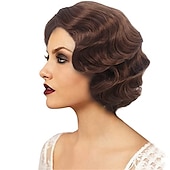 economico Parrucche storiche-Parrucca nera corta anni &#039;20 per donne parrucca a onde di dita Gatsby delle ruggenti anni &#039;20 parrucche vintage sintetiche per donne cosplay costume vestiti eleganti parrucca flapper anni &#039;20