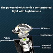 お買い得  懐中電灯-充電式LED懐中電灯、高ルーメン、4つのモードを備えた超高輝度LEDフラッシュライト、ズーム可能な防水ハンドヘルド懐中電灯、家庭用およびキャンプ用