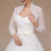 levne Svatební bolerka-Přehozy přes ramena Dámské bolerko Bolero Elegantní Pro nevěstu 3/4 délka rukávu Krajka Svatební Bolerka S Květiny Pro Svatební Jaro léto