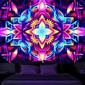זול שטיחי קיר של Blacklight-blacklight שטיח uv תגובתי זוהר בחושך מסיבת ניאון טריפי ערפילי צבעוני מנדלה תלוי שטיח קיר אמנות קיר לחדר שינה בסלון