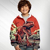 billiga Pojkens 3D-djur-Pojkar 3D Dinosaurie Huvtröja Kappa Ytterkläder Långärmad 3D-tryck Höst Vinter Mode Streetwear Häftig Polyester Barn 3-12 år Utomhus Ledigt Dagligen Normal