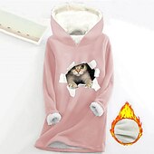 levne Zvířata vrcholy-dámská mikina mikina pulovr šerpa polyester kočka dopis ležérní sportovní potisk teplý fuzzy comfrt mikina s dlouhým rukávem top mikroelastický pad &amp;amp; zimní comfrt prodyšná měkká tkanina