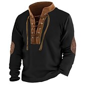 preiswerte Lässige T-Shirts für Herren-Herren T Shirt T-Shirt Langarmshirt Langarm Stehkragen Frühling &amp; Herbst Farbblock Mode Designer Basic Schnürung Patchwork Urlaub Straße Ausgehen Schwarz Blau Kaki Top T-Shirt für Herren