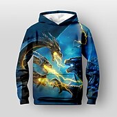 billiga Pojkens 3D-djur-Pojkar 3D Drake Huvtröja Långärmad 3D-tryck Höst Aktiv Barn 4-12 år Dagligen Normal