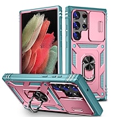 baratos Capa Samsung-Capinha para Samsung Galaxy S23 S22 Plus Ultra S21 Ultra A14 A54 A52 S25 Ultra Capa Traseira com Suporte Anel Protetor de Lente de Câmera PC