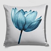 abordables style floral &amp; végétal-Housse de coussin double face à fleurs bleues, taie d&#039;oreiller carrée décorative douce, pour chambre à coucher, salon, canapé, chaise, 1 pièce