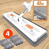 economico Prodotti per la pulizia-spazzolone piatto grande, ruotabile a 360° spazzolone piatto in microfibra per grandi superfici, con raschietto per l&#039;asciugamento dell&#039;acqua, spazzolone con manico lungo in acciaio inox per pavimenti