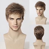 economico Parrucche uomo-Parrucche sintetiche Uniformi Costumi di carriera Da principessa Kinky liscia Parte di mezzo Taglio scalato A macchina Parrucca 8&quot; Cenere marrone Capelli sintetici Per uomo Cosplay Feste Di tendenza