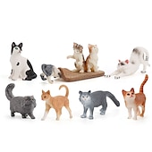cheap Building Toys-PVC Solid Simulation Pet Cat Model Black And White Cat Stretched Lazily Cat Playing With Cat Tabletop Decoration Small Ornaments