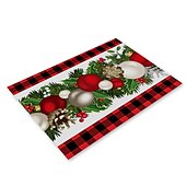 baratos Decoração de Natal-corredor de mesa vermelho, decoração de mesa sazonal em estilo fazenda de férias de inverno