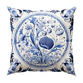 abordables style floral &amp; végétal-Taie d&#039;oreiller double face à fleurs sarcelle, taie d&#039;oreiller carrée décorative douce, pour chambre à coucher, salon, canapé, chaise, 1 pièce