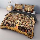 abordables Ensembles de housse de couette-Ensemble de housse de couette à motif d&#039;arbre de vie médiéval, ensemble de literie en coton de luxe doux 3 pièces, décoration de maison, cadeau, housse de couette king queen