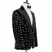 tanie Męskie klasyczne marynarki-Męskie Kurtka Marynarka Impreza / Wieczór Bar Zatrzymujący ciepło Kieszeń Wiosna Jesień Kropki Moda miejska Elegancki Wieczorne Regularny Regularny Czarny Kurtki