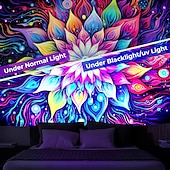abordables Tapices de luz negra-Tapiz de luz negra que brilla en la oscuridad, con efecto reactivo a los rayos ultravioleta, para fiestas, neón, mandala, bohemio, psicodélico, tapiz colgante, arte mural para pared para sala de