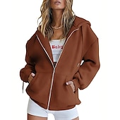 baratos jaqueta com capuz-Moletom Moletom com zíper Pullover Tecido Bolso frontal Para Mulheres Adulto Não Imprimindo Rua Casual / Diário