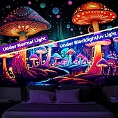 お買い得  ブラックライトタペストリー-ブラックライトタペストリー uv 反応性グローインザダークキノコトリッピー霧自然風景壁掛けタペストリー壁アート壁画用リビングルーム寝室