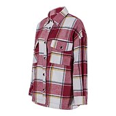 cheap Sherpa Jackets-Women&#039;s Shirt Blouse Fashion Plaid Buttons Pocket Print Long Sleeve Regular Tops Shirt Collar Casual Black Red Green Khaki Spring &amp;  Fall