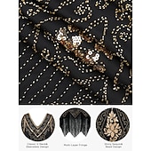 cheap Outfits-Retro Vintage Roaring 20s 1920s Flapper Dress Outfits Accessories Set The Great Gatsby Wedding Guest Sequins Tassel Fringe Sequin Tassel V Neck Women&#039;s Halloween Carnival Masquerade Carnival Party