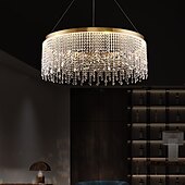preiswerte Kronleuchter-Deckenleuchten, moderne LED-Kronleuchterlampe, moderner Kristallkronleuchter, kompatibel mit Wohnzimmer, goldene runde Kristalllampe, luxuriöse Wohndekorleuchte, LED-Hängeleuchte, moderne
