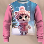 billiga Flickans 3D-tecknad film-Flickor 3D Katt Set Sweatshirt &amp; Flare Pants Set Rosa Långärmad 3D-tryck Höst Vinter Aktiv Mode Dagligen Polyester Barn 3-12 år Rund hals Utomhus Datum Semester Normal