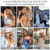 economico Parrucche trendy sintetiche-Parrucca bionda per donna parrucca bionda lunga ondulata in pizzo, parrucca bionda sintetica con parte centrale, parrucche bionde ombre per la festa quotidiana