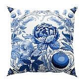 abordables style floral &amp; végétal-Taie d&#039;oreiller double face à fleurs sarcelle, taie d&#039;oreiller carrée décorative douce, pour chambre à coucher, salon, canapé, chaise, 1 pièce