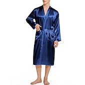 cheap Men&#039;s Robes-Men&#039;s Robe Bathrobe Silk Robe Silk Kimono 1 pcs Plain Stylish Casual Comfort Home Daily Bed Faux Silk Comfort Warm V Neck Long Sleeve Belt Included Fall Winter Black Wine