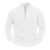 abordables suéter de los hombres-Hombre Prendas de punto Pull-over Estriado Tejer Regular Básico Plano Cremallera de un cuarto Mantiene abrigado Contemporáneo moderno Ropa Cotidiana Noche Ropa Otoño Invierno Negro Blanco M L XL