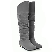 levne Slouch Boots-dámské ploché boty ke kolenům, boty z umělého semiše ve více barvách na podzimní a zimní nošení
