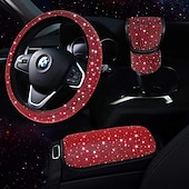 cheap Steering Wheel Covers-3pcs Bling Car Accessories Set For Women, Bling Steering Wheel Covers Universal Fit 15 Inch