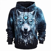 Men's Graphic Animal Wolf Hoodie Hoodies Sweatshirt Daily Basic Long Sleeve Hooded Vacation Sports Outdoor Holiday Dark Gray Print Front Pocket Spring &  Fall Designer4