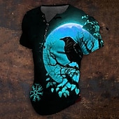 levne Zvíře-Pánské Grafika Vrána Viking Tričko Tričko Henley Krátký rukáv 3D tisk Denní Retro Klasické Outdoorové sporty Dovolená Jdeme ven Jaro &amp; podzim Žlutá Rubínově červená Vodní modrá Trávová zelená Henley