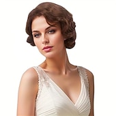 levne Historické paruky-Krátké popelavě hnědé paruky pro ženy přírodní prstová vlna syntetická paruka pro ženy dámy cosplay anime party kostýmy anime flapper paruka halloweenské paruky