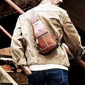 preiswerte Taschen für Herren-braune Sling Bag aus Leder für Herren mit verstellbarem Riemen und mehreren Reißverschlusstaschen – stylische Crossbody-Reise- und Freizeit-Umhängetasche