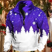 cheap Christmas Scene Sweatshirt-Men&#039;s Snowflake Christmas Scene Sweatshirts Sweatshirt Sweatshirt Pullover Quarter Zip Hoodie Long Sleeve Sweatshirt Stand Collar Fashion Cool Daily 3D Print Christmas Vacation Going out Print Spring