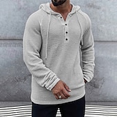 abordables Camiseta de punto gofre-Hombre Camisa de gofres Camiseta Henley Shirt Camiseta superior Manga Larga Con Capucha Primavera &amp; Otoño Plano Moda Design Básico De Punto Vacaciones Calle Noche Verde Color Caquí Beige Camiseta