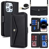 cheap iPhone Cases-Phone Case For iPhone 15 Pro Max Plus iPhone 14 13 12 11 Pro Max Plus Back Cover Wallet Case with Stand Holder Magnetic with Lanyard Retro TPU PU Leather