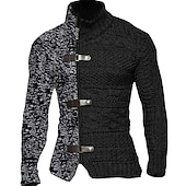 levne pánský svetr cardigan-Pánské Svetr Cardigan Masivní kardigan Oříznutý svetr Kabel Plést Standardní Zip Tlačítko Barevné bloky Stojáček Vinobraní protažení Ležérní Denní nošení Oblečení Klínové rukávy Podzim Zima Černá Bílá