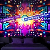 זול שטיחי קיר של Blacklight-blacklight שטיח uv תגובתי זוהר בחושך מסיבת ניאון טריפי ערפילי צבעוני מנדלה תלוי שטיח קיר אמנות קיר לחדר שינה בסלון