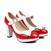 cheap Platform Heels-Women&#039;s Vintage Lolita Mary Jane Heels with Bow and Heart Buckle – Retro Platform Pumps for Cosplay and Parties