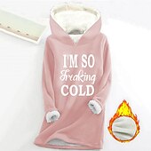 abordables Humour et Citations Tops-Sweat à capuche pour femme, pull sherpa, lettre, décontracté, sport, imprimé, chaud, duveteux, confortable, sweat à capuche, haut à manches longues, micro-élastique, automne&amp;amp;tissu doux et