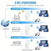 halpa Langattomat reitittimet-wifi-laajennus wifi-vahvistin 6 kertaa vahvempi 300 Mbps wifi 2.485ghz kaksikaistainen vahva wifi-signaalin läpäisy 35 laitetta 4 tilaa 1-napautusasetukset 6 antennia 360 täysi peitto Ethernet-portti