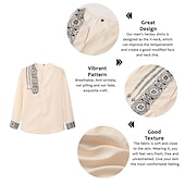ieftine Model etnic-Bărbați Epocă Geometrie Totem Cămașă Camașă cu nasturi Manșon Lung Modă Șic Stradă Designer În aer liber Casual Zilnic Vară Toamnă În V Imprimeu Alb Albastru piscină Trifoi Kaki Albastru Deschis