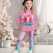 tanie 3D kreskówka dziewczyny-Dla dziewczynek 3D Syrena Zestaw bluza i legginsy Różowy Długi rękaw Druk 3D Jesień Zima Aktywny Moda Codzienny Dzieci 3-12 lat Półgolf Na zewnątrz Urlop Randka Regularny