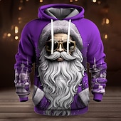abordables Traje de Papá Noel-Sudadera con capucha de Papá Noel para hombre, diseño navideño en 3D, con estampado gráfico de Papá Noel, moda 3D, para deportes al aire libre, vacaciones, sudadera con capucha de manga larga, color