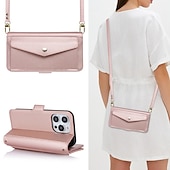 cheap iPhone Cases-Phone Case For iPhone 15 Pro Max Plus iPhone 14 13 12 11 Pro Max Plus Back Cover Wallet Case with Stand Holder Magnetic with Lanyard Retro TPU PU Leather