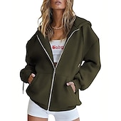 baratos jaqueta com capuz-Moletom Moletom com zíper Pullover Tecido Bolso frontal Para Mulheres Adulto Não Imprimindo Rua Casual / Diário