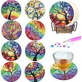 billige Placemats &amp; Coasters &amp; Trivets-diamantmaleraler sett med 6 stk eller 8 stk, runde dalbaner-sett med holder gjør-det-selv-diamant-og-dal-dal-dal-dal-dal-daler skli- og dalbane for voksne diamantmalesett rekvisita